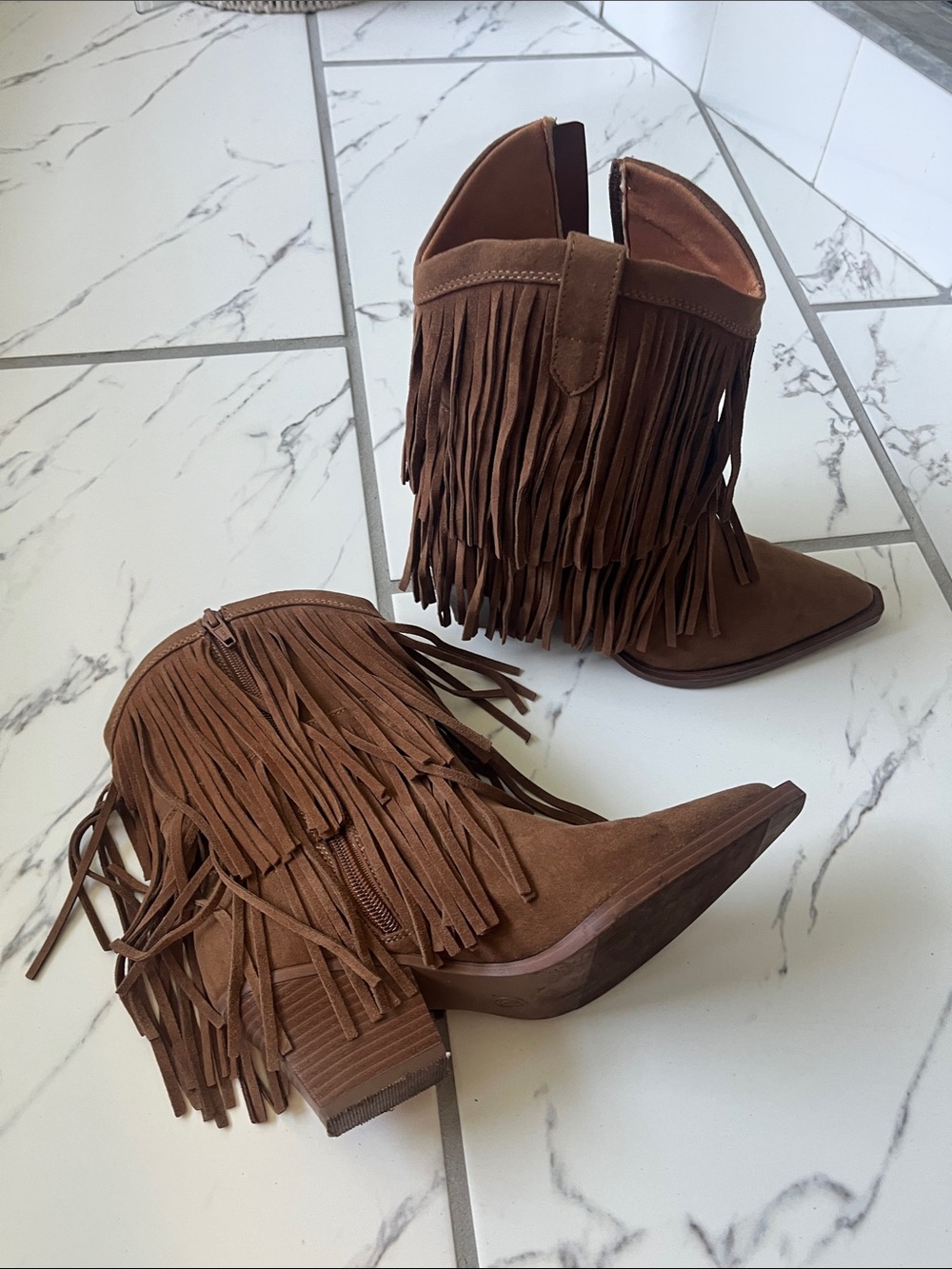 Universal Thread  Brown Fringe Suede Western Ankle Boots - Women's